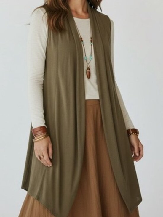 J. Jill Sweaters - Lagenlook J Jill Stretch Cotton Modal Open Front Duster Vest Cardigan Taupe XL